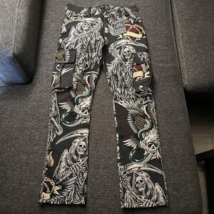 Rebel Vengeance Pants Mens 32x32 Skull Snake Tapestry Cargo Streetwear Gothic
